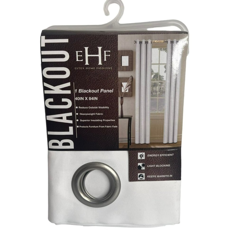 EHF Blackout Curtains White 1 Panel 40 in by 84 in Tall Window Treatment